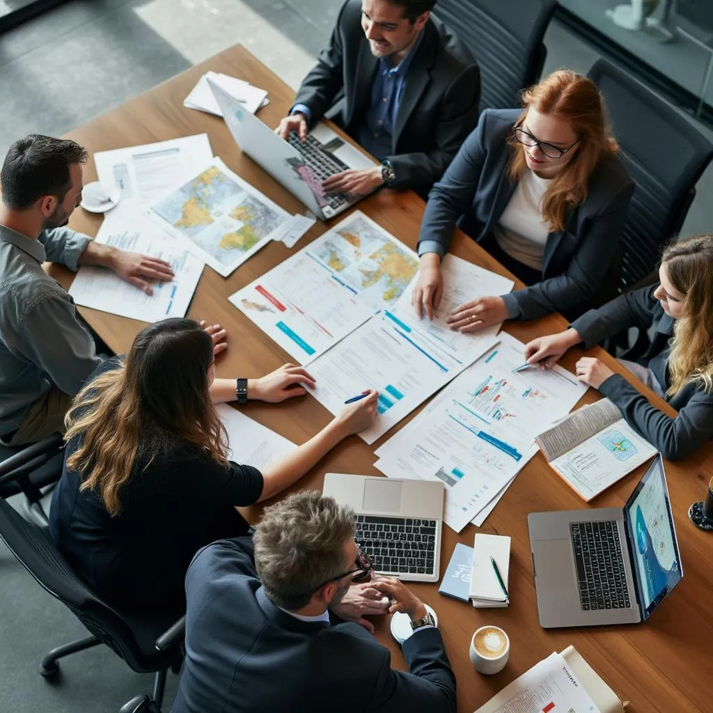 Equipo de consultores en reunión estratégica