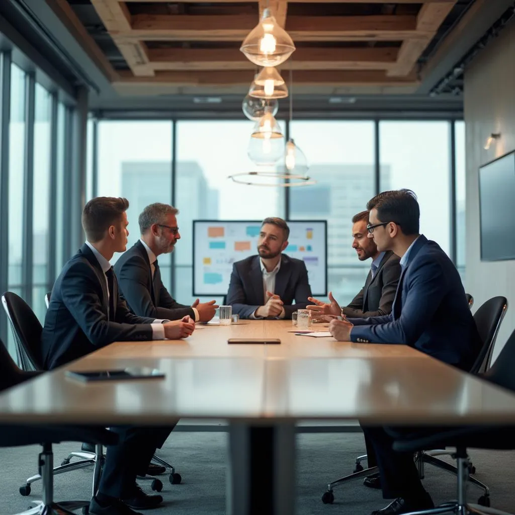 Equipo de consultores en reunión estratégica
